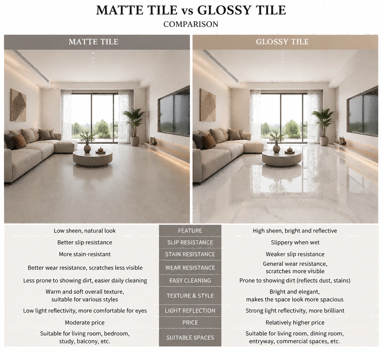 Contrast image of matte and glossy finishes Contrast image of matte and glossy finishes